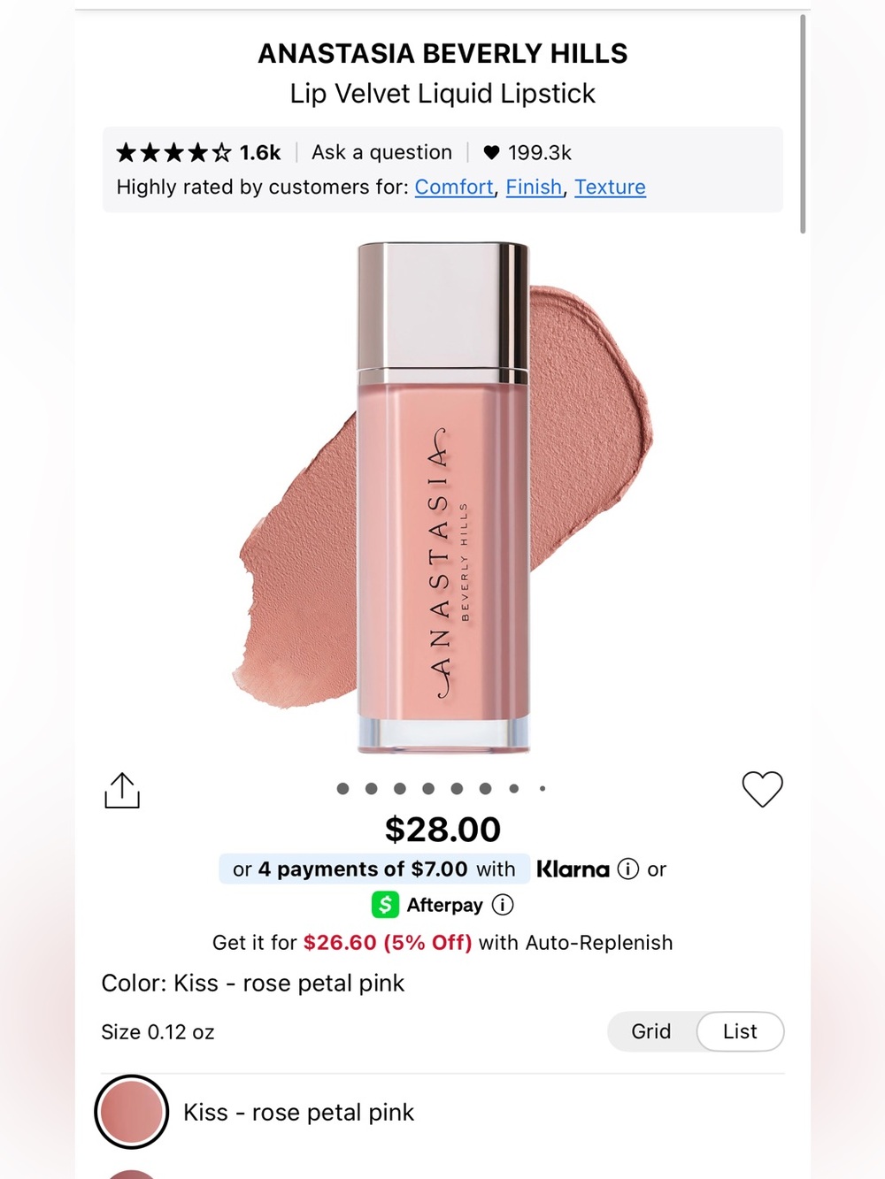 Anastasia Beverly Hills Lip Velvet Liquid Lipstick — Kiss (Rose Petal Pink)
